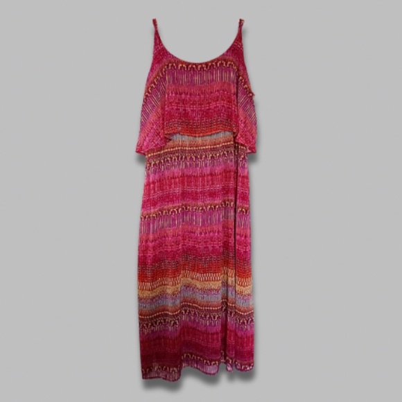 Faded Glory Maxi Dress Boho Blouson Bodice Relaxed Fit Pink/Multicolor W US XXL - Picture 3 of 6